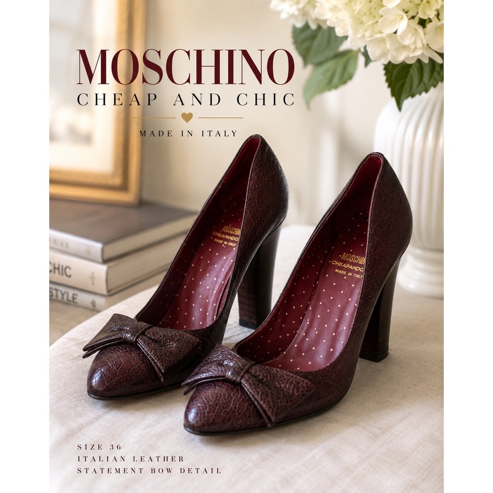 Moschino Cheap and Chic Oxblood Leather Bow Pumps Heels 36 Made Italy